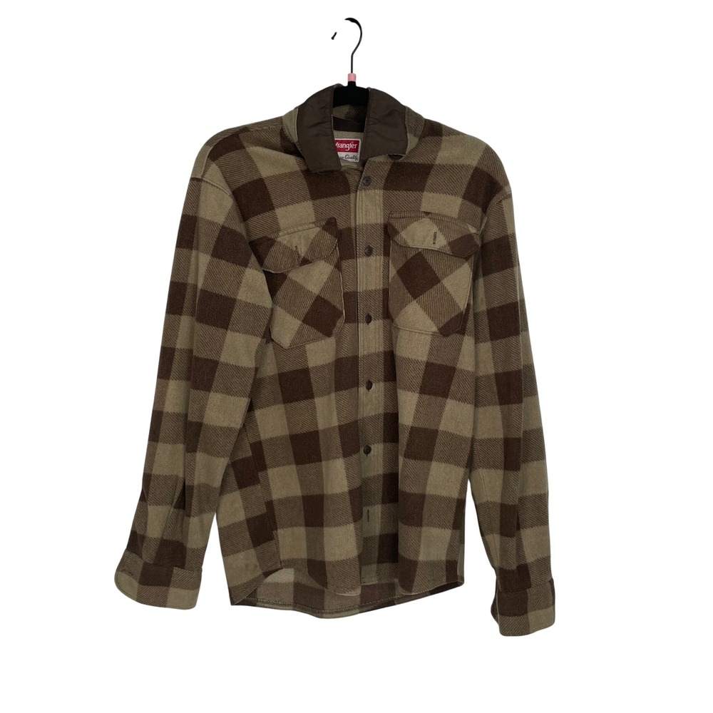 Vintage Wrangler Men's Brown Beige Plaid Flannel Button Up Shirt Size Small